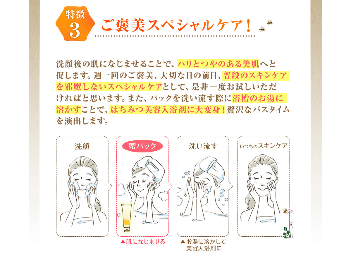 秋田屋蜜パック 商品説明 お疲れ肌へのご褒美パック 蜜パックって?